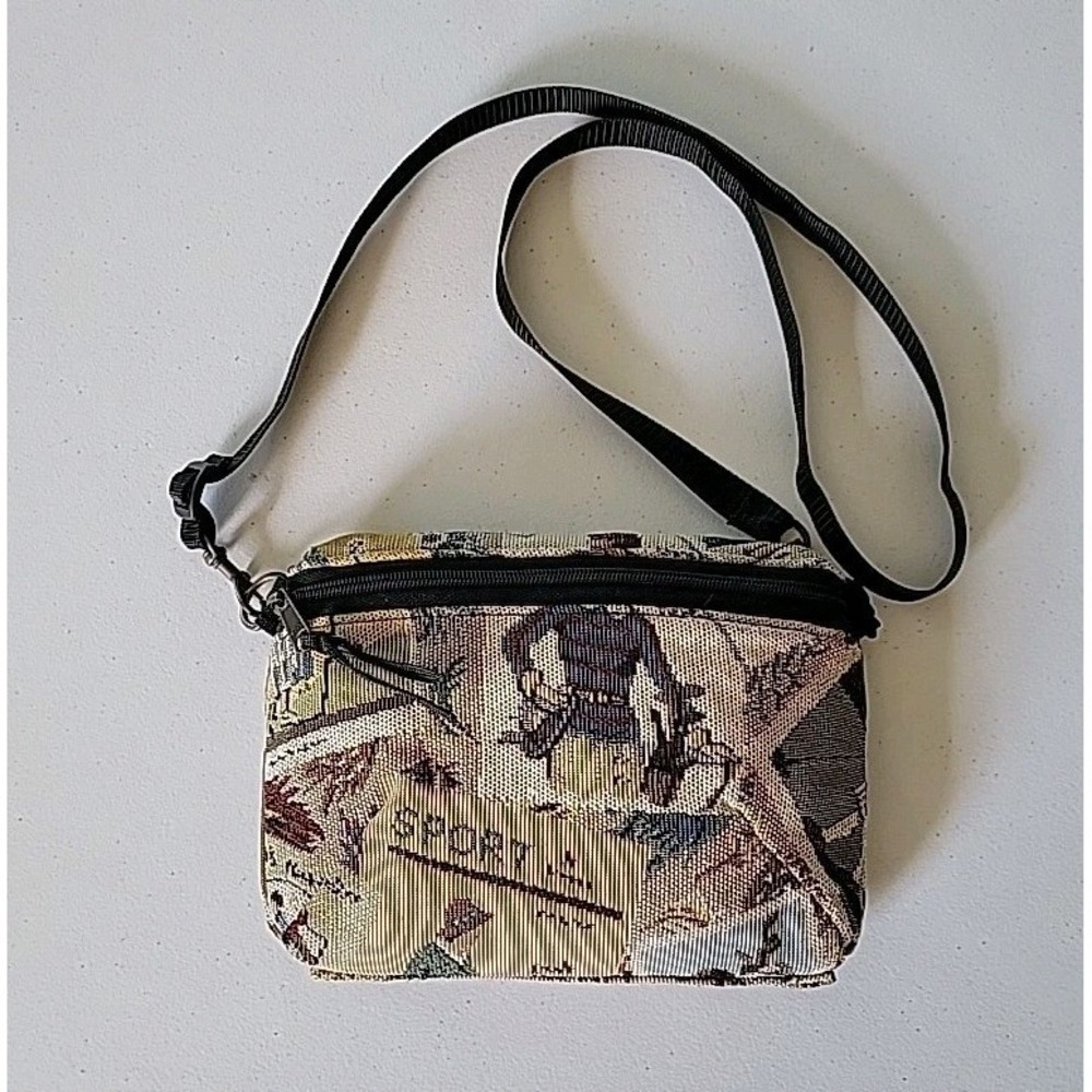 Vintage Tapestry Crossbody Belt Bag Golf Motif 90s Casual Country Club Preppy
